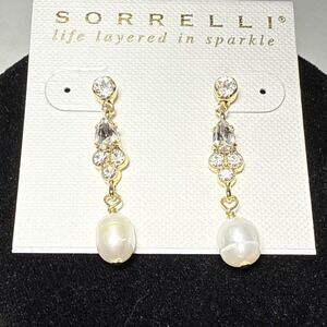 Sorrelli Dangle Handcrafted Chrystal & Pearl Pierced‎ Earrings New